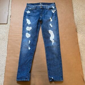 7 For All Mankind Women’s Size 27 Slim Cigarette Ripped Jeans Skinny Distressed